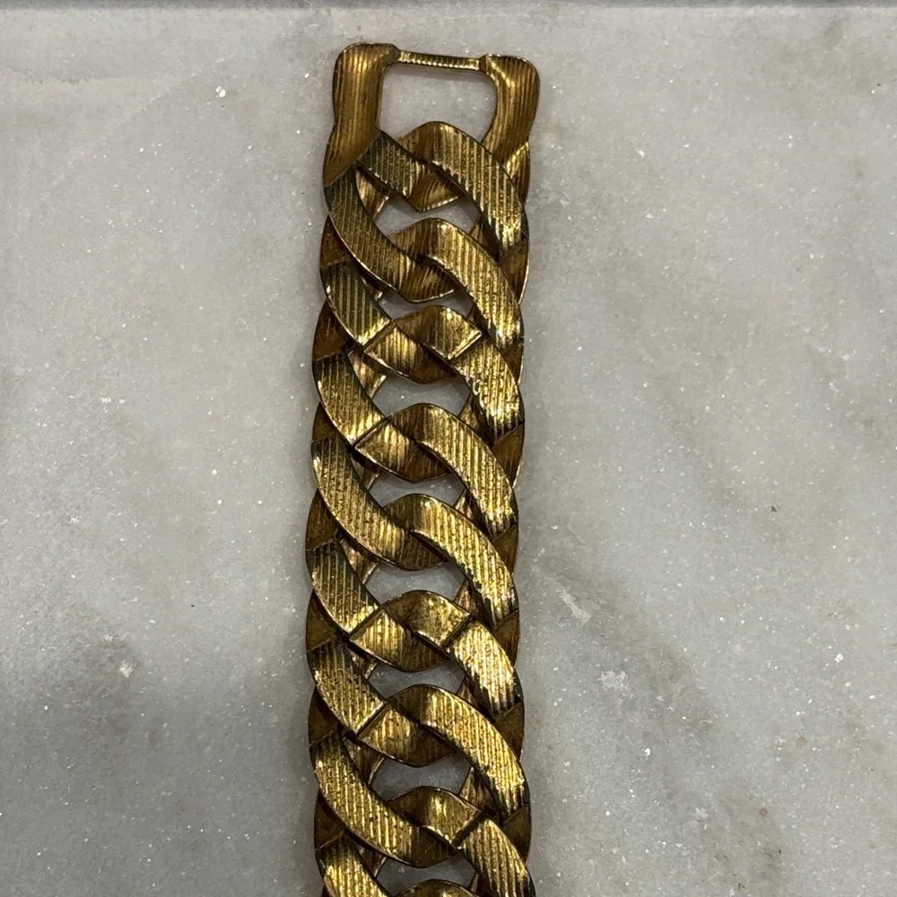 Vintage Monet Gold Tone Chunky Chain Bracelet Statement Curb Link Bold Jewelry